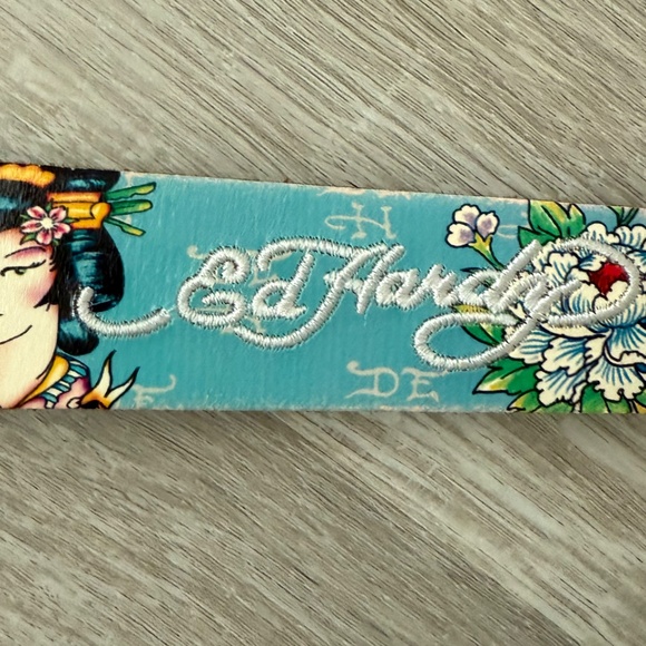 Ed Hardy Sky Blue Embroidered Snap Wrap Bracelet Genuine Leather - Picture 7 of 12